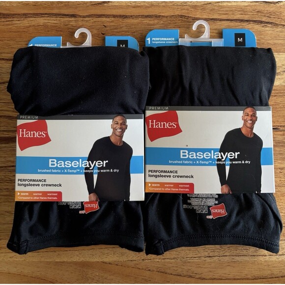 Hanes Other - NWT Lot Of 2 Hanes Men's Thermal Long Sleeve Performance Top Black Med Baselayer